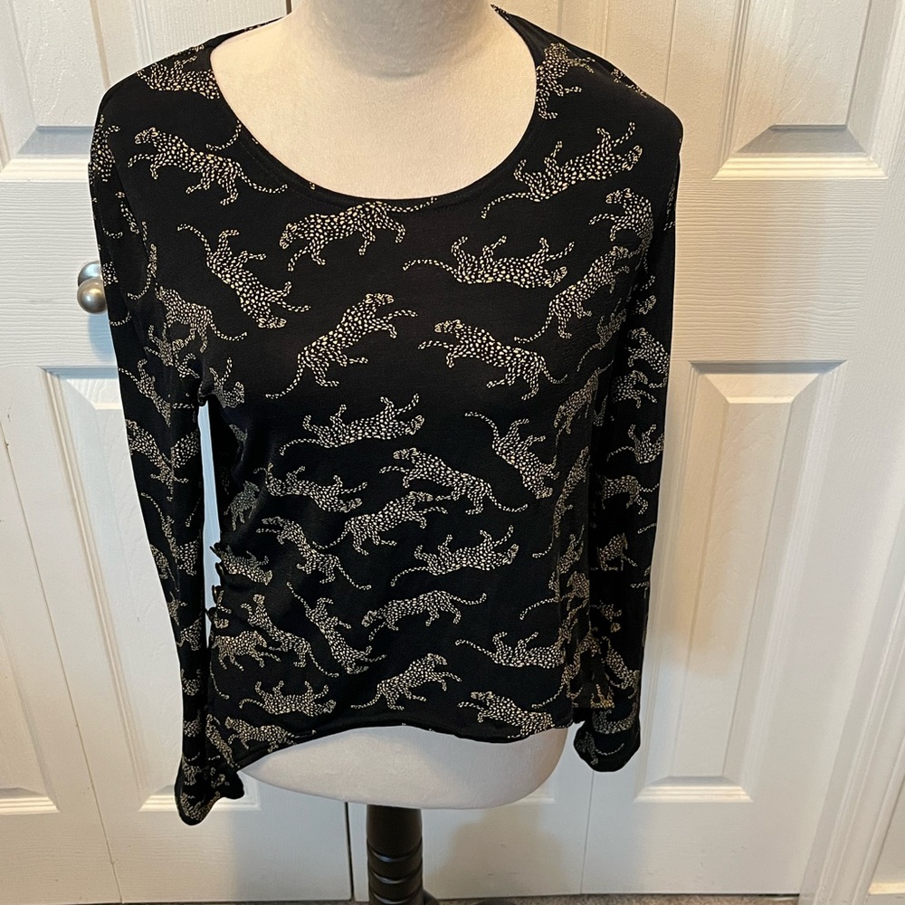 Joseph Ribkoff size 10 Black Leopard Print Women's Top